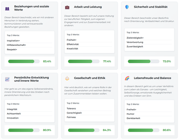Auswertung Team-Wertetest - die Lebensbereiche