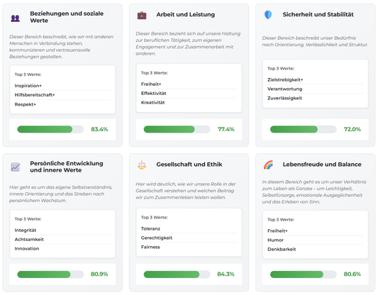 Auswertung Team-Wertetest - die Lebensbereiche